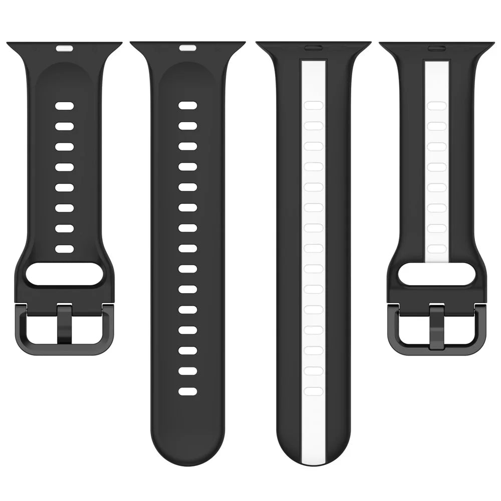 For Apple Watch Ultra 3 2 1 49mm / Series 11 10 46mm / 9 8 7 45mm / SE3 SE2 SE 6 5 4 44mm / 3 2 1 42mm Silicone Strap Dual Color Watchband - Black / White - 4