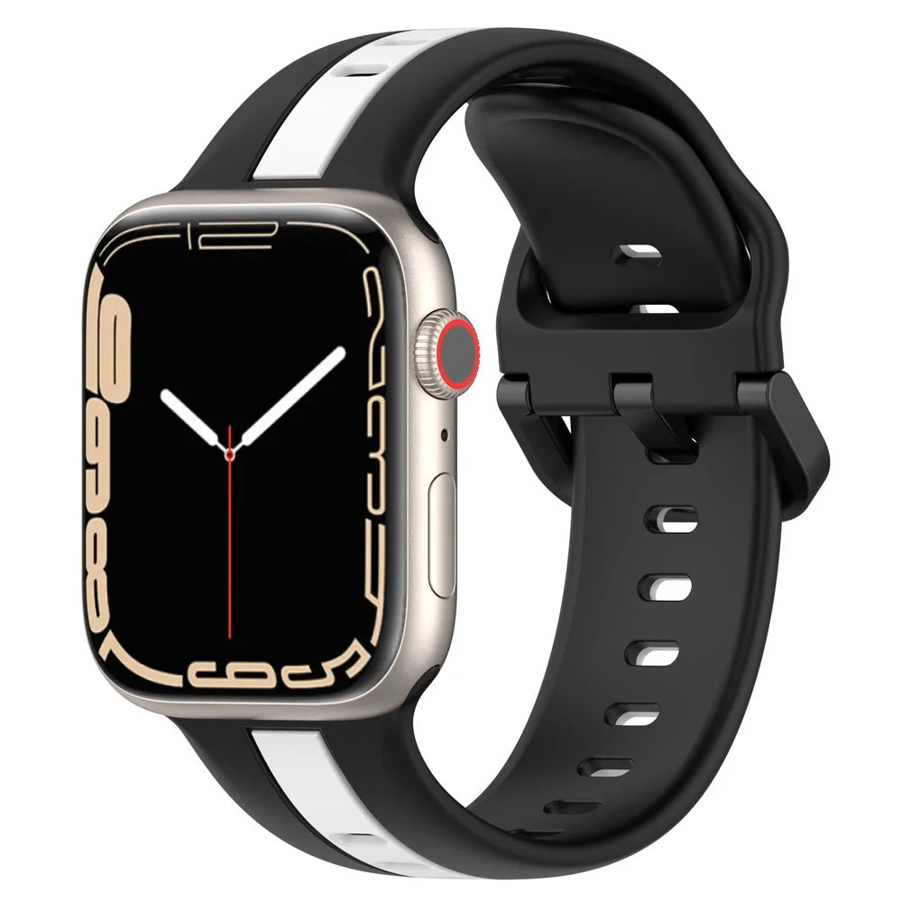 For Apple Watch Ultra 3 2 1 49mm / Series 11 10 46mm / 9 8 7 45mm / SE3 SE2 SE 6 5 4 44mm / 3 2 1 42mm Silicone Strap Dual Color Watchband - Black / White - 5