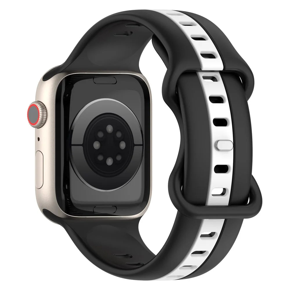 For Apple Watch Ultra 3 2 1 49mm / Series 11 10 46mm / 9 8 7 45mm / SE3 SE2 SE 6 5 4 44mm / 3 2 1 42mm Watch Strap Dual Color Silicone Watch Band - Black / White - 1