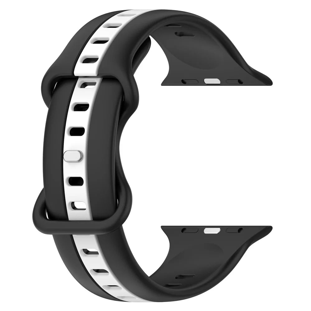 For Apple Watch Ultra 3 2 1 49mm / Series 11 10 46mm / 9 8 7 45mm / SE3 SE2 SE 6 5 4 44mm / 3 2 1 42mm Watch Strap Dual Color Silicone Watch Band - Black / White - 2