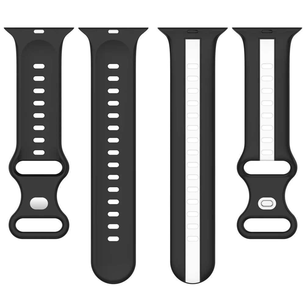 For Apple Watch Ultra 3 2 1 49mm / Series 11 10 46mm / 9 8 7 45mm / SE3 SE2 SE 6 5 4 44mm / 3 2 1 42mm Watch Strap Dual Color Silicone Watch Band - Black / White - 4