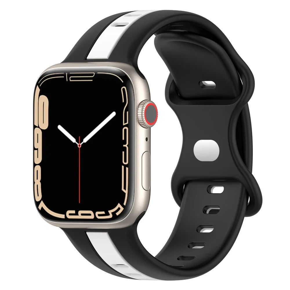 For Apple Watch Ultra 3 2 1 49mm / Series 11 10 46mm / 9 8 7 45mm / SE3 SE2 SE 6 5 4 44mm / 3 2 1 42mm Watch Strap Dual Color Silicone Watch Band - Black / White - 5