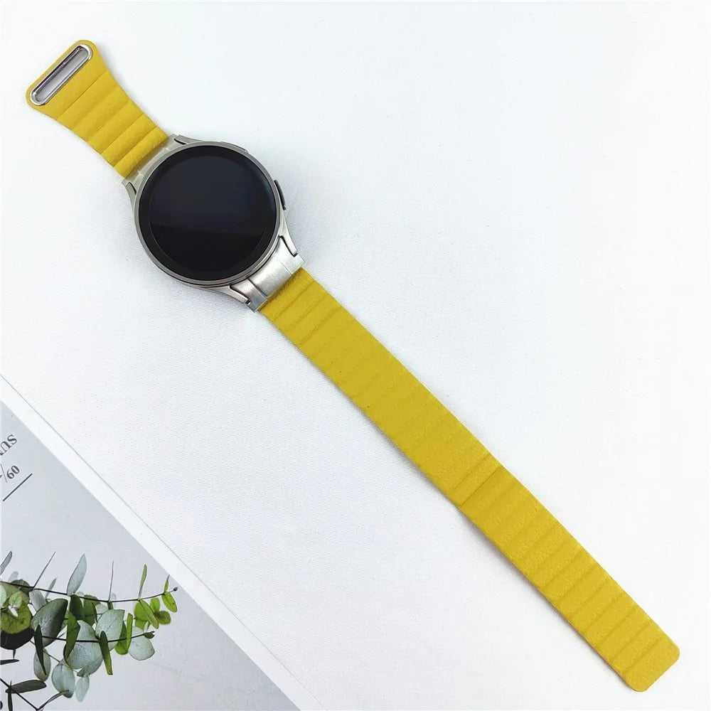 Magnetic Watch Band for Samsung Galaxy Watch6 40mm 44mm / Watch6 Classic 43mm 47mm / Watch 5 40mm 44mm / Watch4 40mm 44mm Genuine Leather Strap with Connector - Yellow - 2