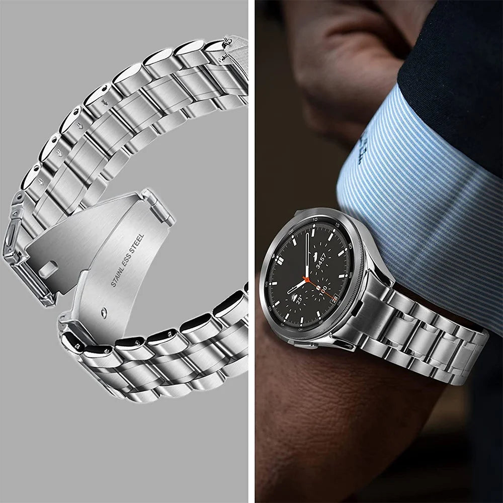 For Samsung Galaxy Watch6 40mm 44mm / Watch6 Classic 43mm 47mm / Watch 5 40mm 44mm / Watch4 40mm 44mm Watch Strap Stainless Steel Watch Band - Silver - 3