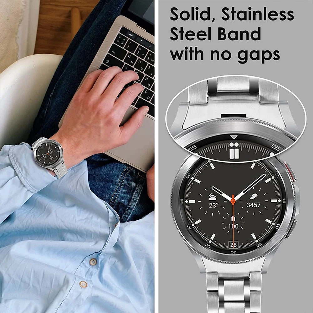 For Samsung Galaxy Watch6 40mm 44mm / Watch6 Classic 43mm 47mm / Watch 5 40mm 44mm / Watch4 40mm 44mm Watch Strap Stainless Steel Watch Band - Silver - 4