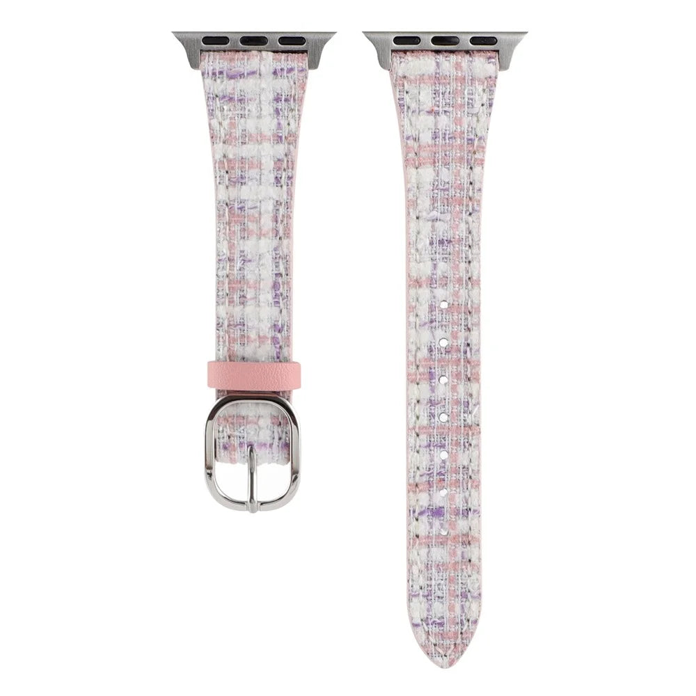 For Apple Watch Ultra 3 2 1 49mm / Series 11 10 46mm / 9 8 7 45mm / SE3 SE2 SE 6 5 4 44mm / 3 2 1 42mm Plush Grid Watch Strap - Pink - 2