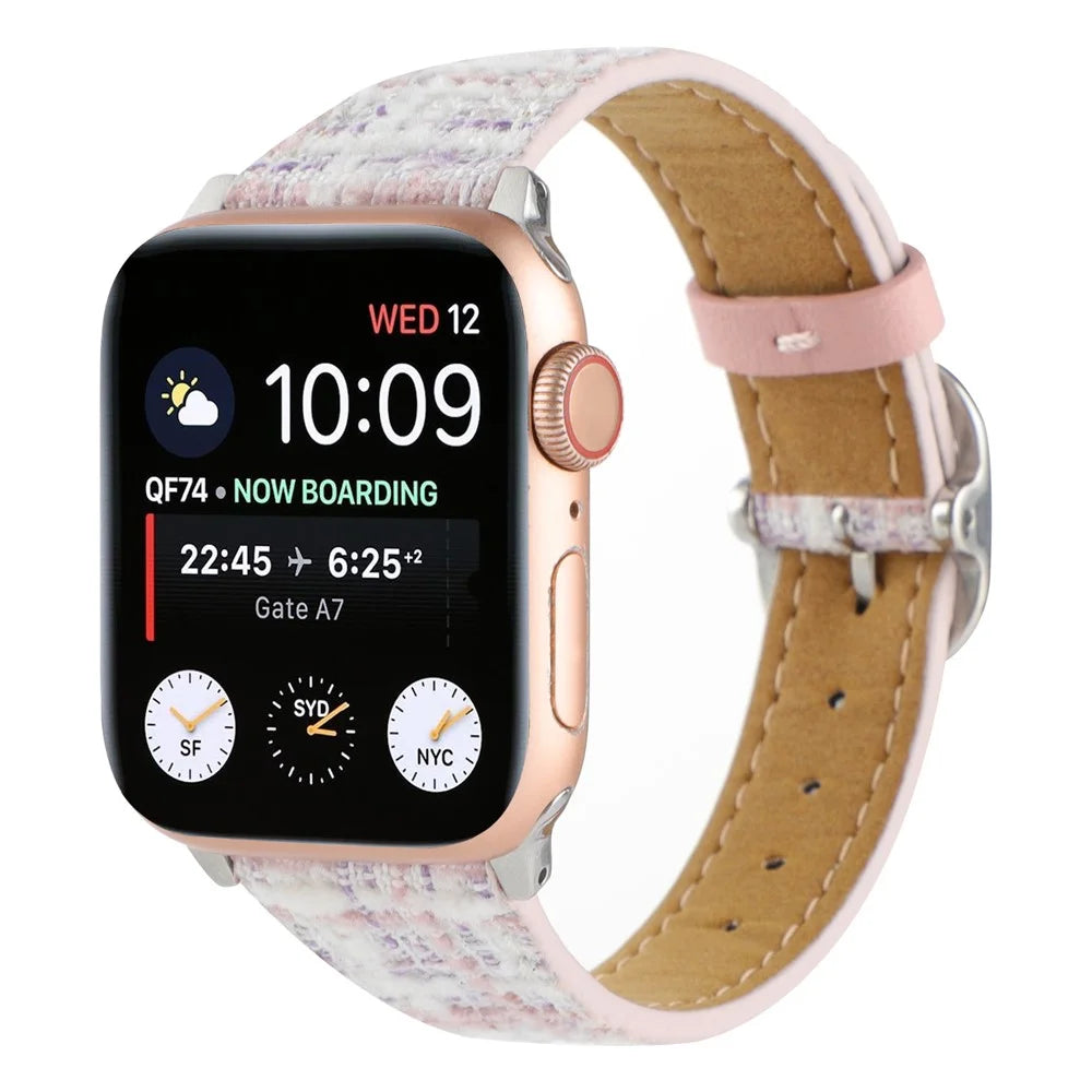For Apple Watch Ultra 3 2 1 49mm / Series 11 10 46mm / 9 8 7 45mm / SE3 SE2 SE 6 5 4 44mm / 3 2 1 42mm Plush Grid Watch Strap - Pink - 3