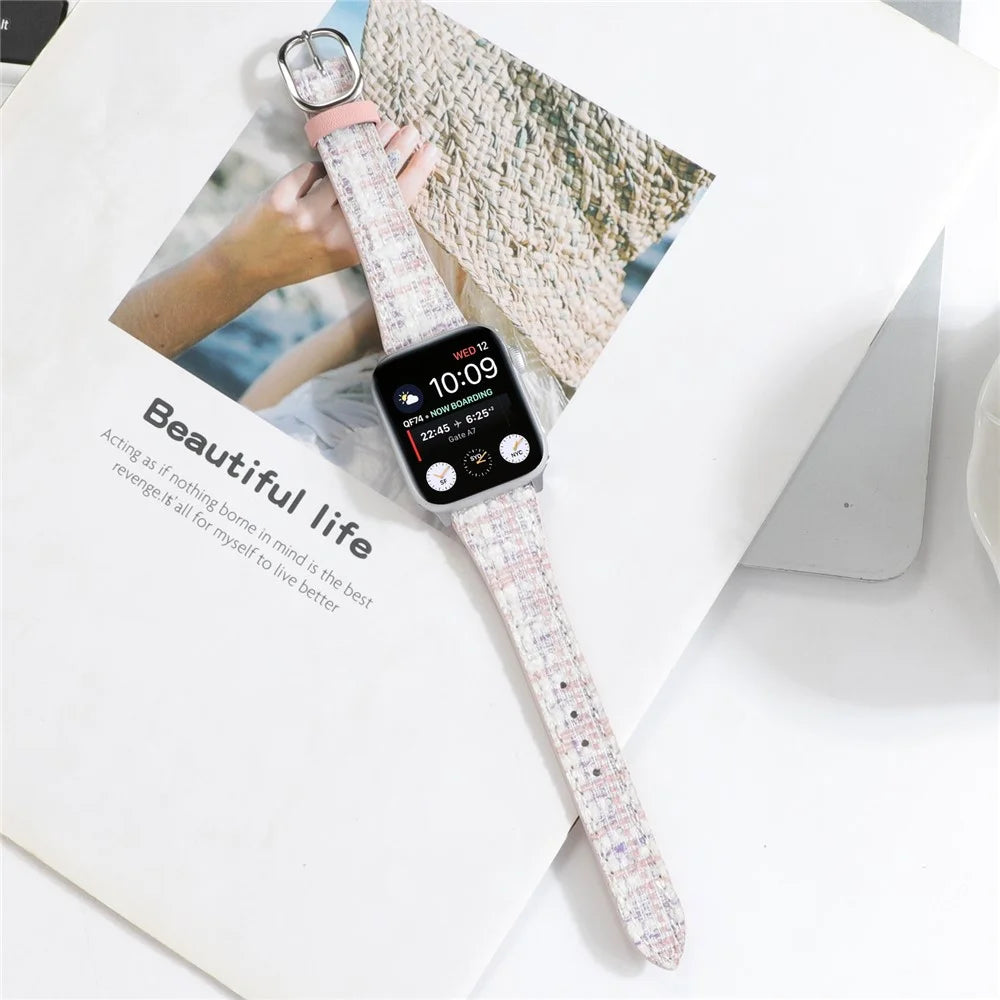 For Apple Watch Ultra 3 2 1 49mm / Series 11 10 46mm / 9 8 7 45mm / SE3 SE2 SE 6 5 4 44mm / 3 2 1 42mm Plush Grid Watch Strap - Pink - 6