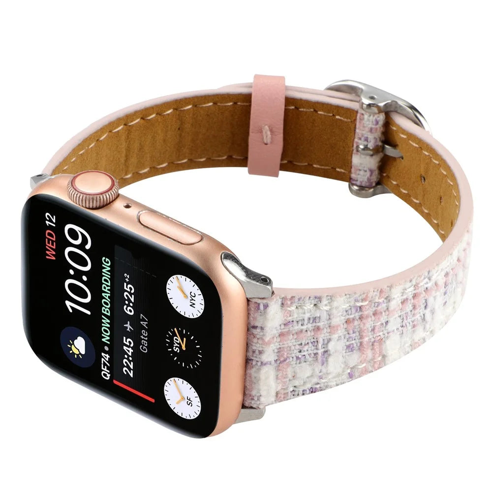 Watch Strap for Apple Watch Series 11 10 42mm / 9 8 7 41mm / SE3 SE2 SE 6 5 4 40mm / 3 2 1 38mm Soft Plush Grid Smartwatch Strap - Pink - 4