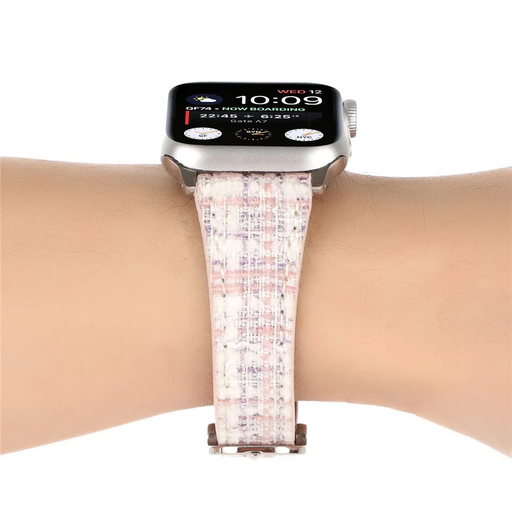 Watch Strap for Apple Watch Series 11 10 42mm / 9 8 7 41mm / SE3 SE2 SE 6 5 4 40mm / 3 2 1 38mm Soft Plush Grid Smartwatch Strap - Pink - 5