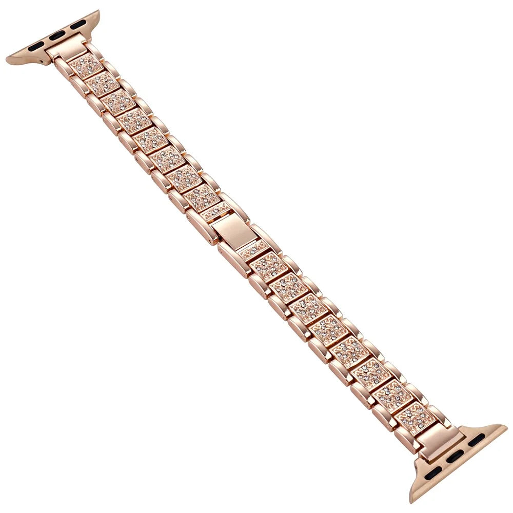 Watch Strap for Apple Watch Series 11 10 42mm / 9 8 7 41mm / SE3 SE2 SE 6 5 4 40mm / 3 2 1 38mm Slim Rhinestone Decor Watch Strap - Rose Gold - 2