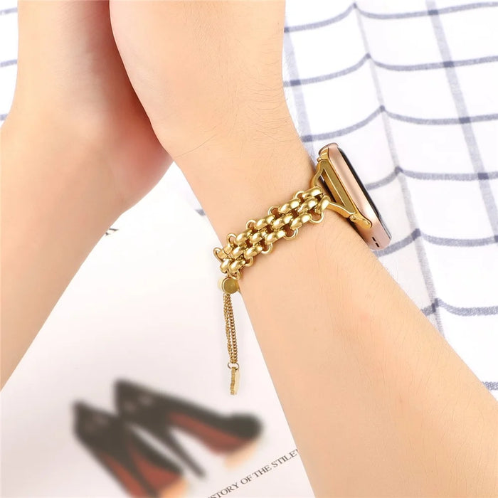For Apple Watch Ultra 3 2 1 49mm / Series 11 10 46mm / 9 8 7 45mm / SE3 SE2 SE 6 5 4 44mm / 3 2 1 42mm Bracelet Metal Watch Strap - Gold - 4