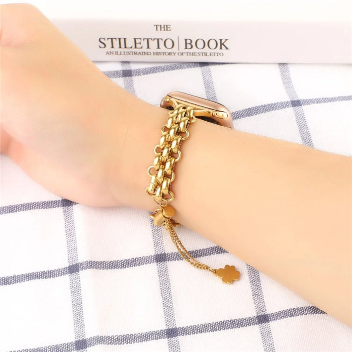 For Apple Watch Ultra 3 2 1 49mm / Series 11 10 46mm / 9 8 7 45mm / SE3 SE2 SE 6 5 4 44mm / 3 2 1 42mm Bracelet Metal Watch Strap - Gold - 5