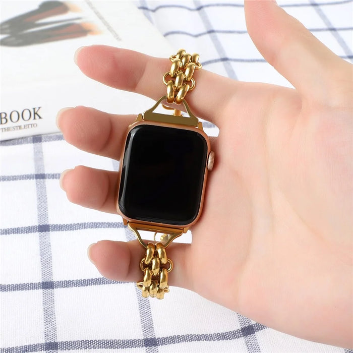 For Apple Watch Ultra 3 2 1 49mm / Series 11 10 46mm / 9 8 7 45mm / SE3 SE2 SE 6 5 4 44mm / 3 2 1 42mm Bracelet Metal Watch Strap - Gold - 6