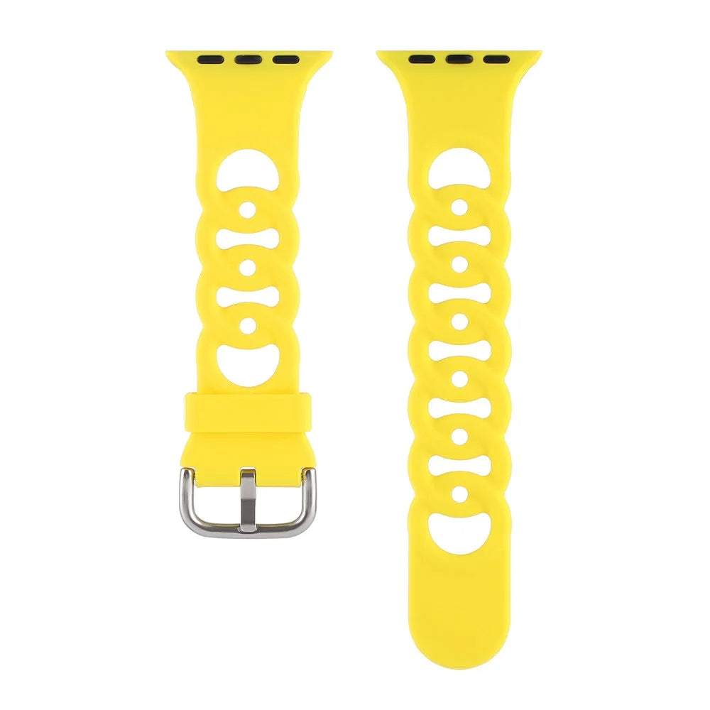 For Apple Watch Ultra 3 2 1 49mm / Series 11 10 46mm / 9 8 7 45mm / SE3 SE2 SE 6 5 4 44mm / 3 2 1 42mm Silicone Strap Donut Hollow Watchband - Yellow - 2