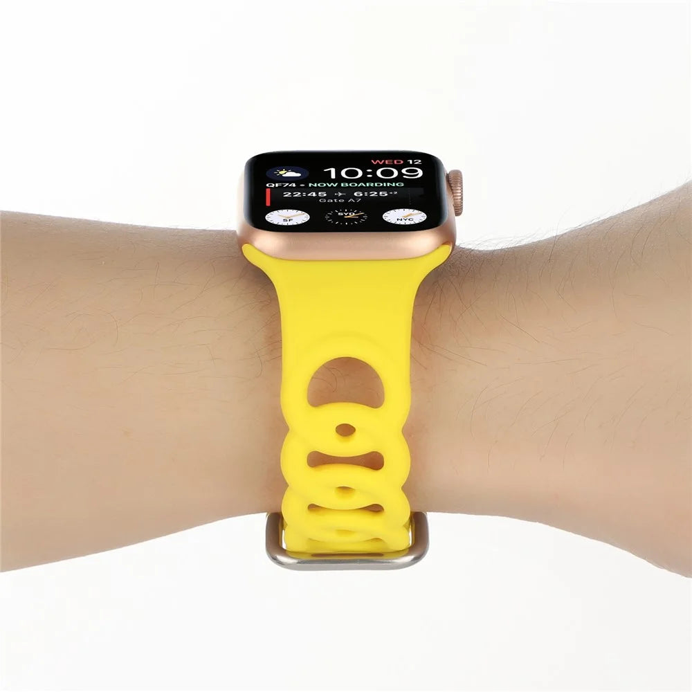 For Apple Watch Ultra 3 2 1 49mm / Series 11 10 46mm / 9 8 7 45mm / SE3 SE2 SE 6 5 4 44mm / 3 2 1 42mm Silicone Strap Donut Hollow Watchband - Yellow - 4