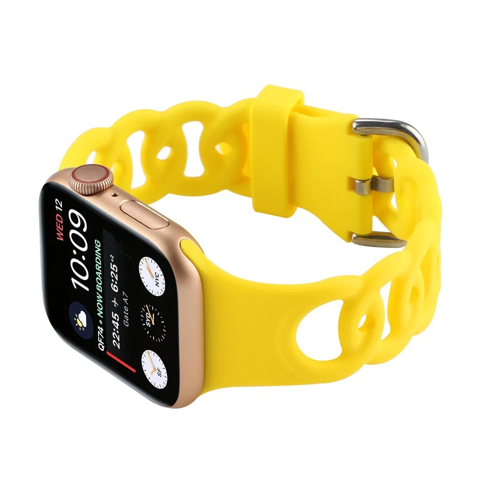 For Apple Watch Ultra 3 2 1 49mm / Series 11 10 46mm / 9 8 7 45mm / SE3 SE2 SE 6 5 4 44mm / 3 2 1 42mm Silicone Strap Donut Hollow Watchband - Yellow - 6
