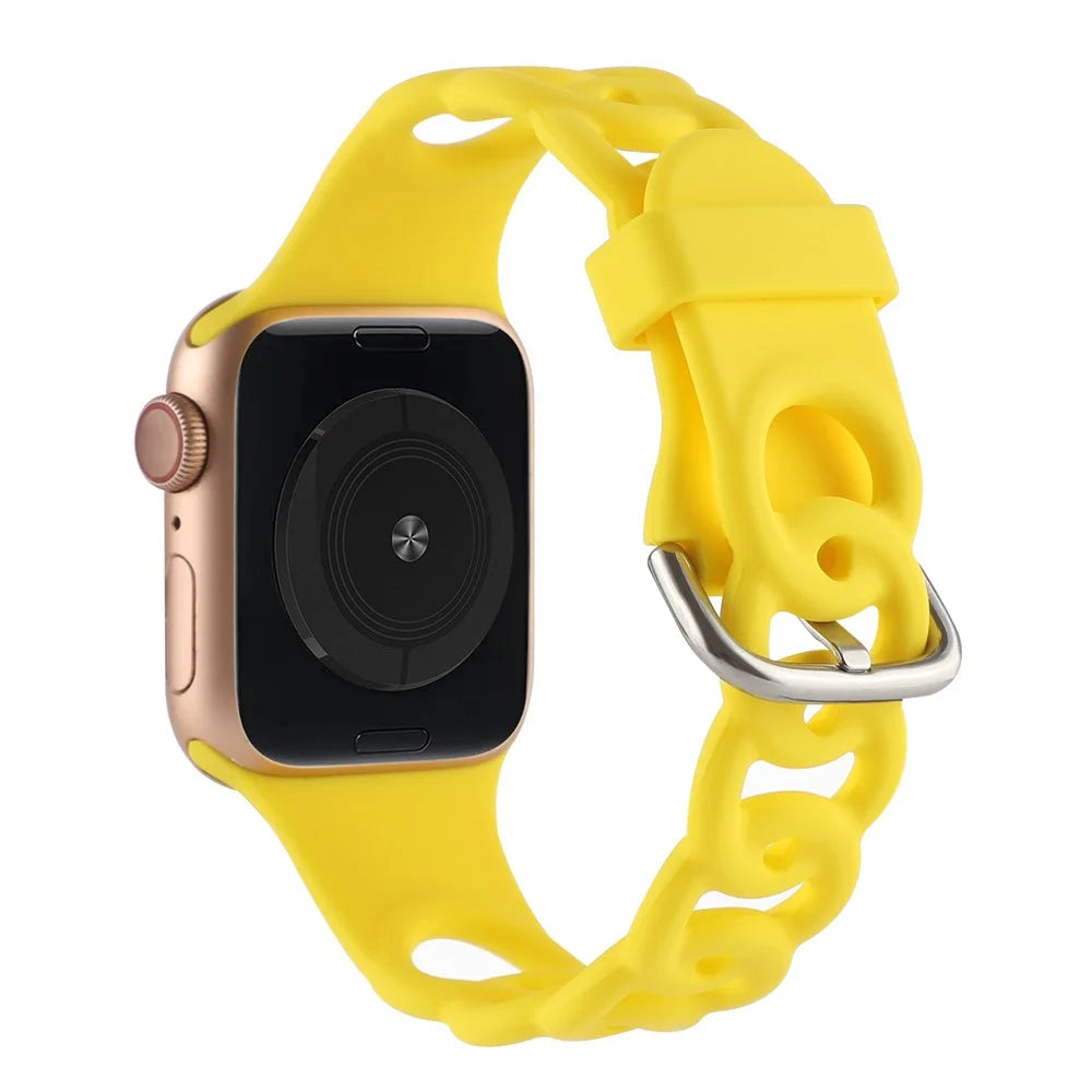 Watch Strap for Apple Watch Series 11 10 42mm / 9 8 7 41mm / SE3 SE2 SE 6 5 4 40mm / 3 2 1 38mm Donut Hollow Silicone Watch Band - Yellow - 1
