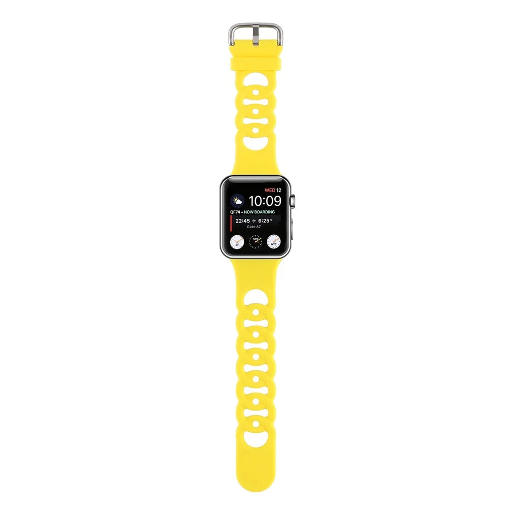 Watch Strap for Apple Watch Series 11 10 42mm / 9 8 7 41mm / SE3 SE2 SE 6 5 4 40mm / 3 2 1 38mm Donut Hollow Silicone Watch Band - Yellow - 3