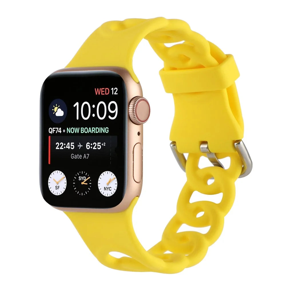 Watch Strap for Apple Watch Series 11 10 42mm / 9 8 7 41mm / SE3 SE2 SE 6 5 4 40mm / 3 2 1 38mm Donut Hollow Silicone Watch Band - Yellow - 5