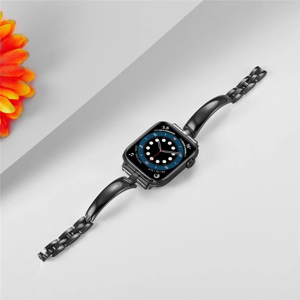 For Apple Watch Ultra 3 2 1 49mm / Series 11 10 46mm / 9 8 7 45mm / SE3 SE2 SE 6 5 4 44mm / 3 2 1 42mm Metal Watch Strap Replacement - Black - 3