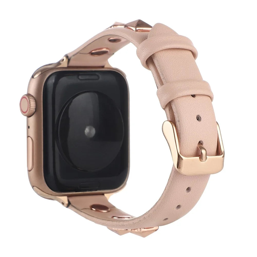 For Apple Watch Ultra 3 2 1 49mm / Series 11 10 46mm / 9 8 7 45mm / SE3 SE2 SE 6 5 4 44mm / 3 2 1 42mm Smartwatch Strap Genuine Leather Band - Pink - 1