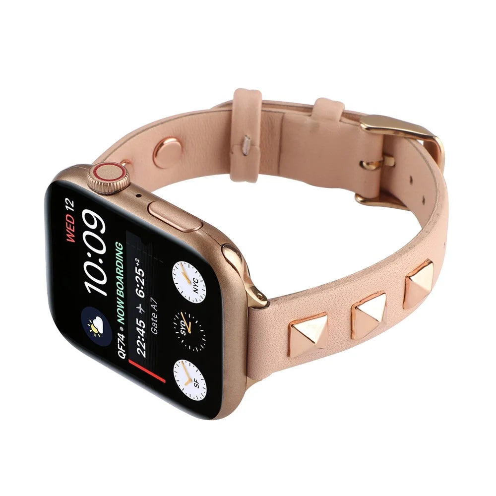 For Apple Watch Ultra 3 2 1 49mm / Series 11 10 46mm / 9 8 7 45mm / SE3 SE2 SE 6 5 4 44mm / 3 2 1 42mm Smartwatch Strap Genuine Leather Band - Pink - 3