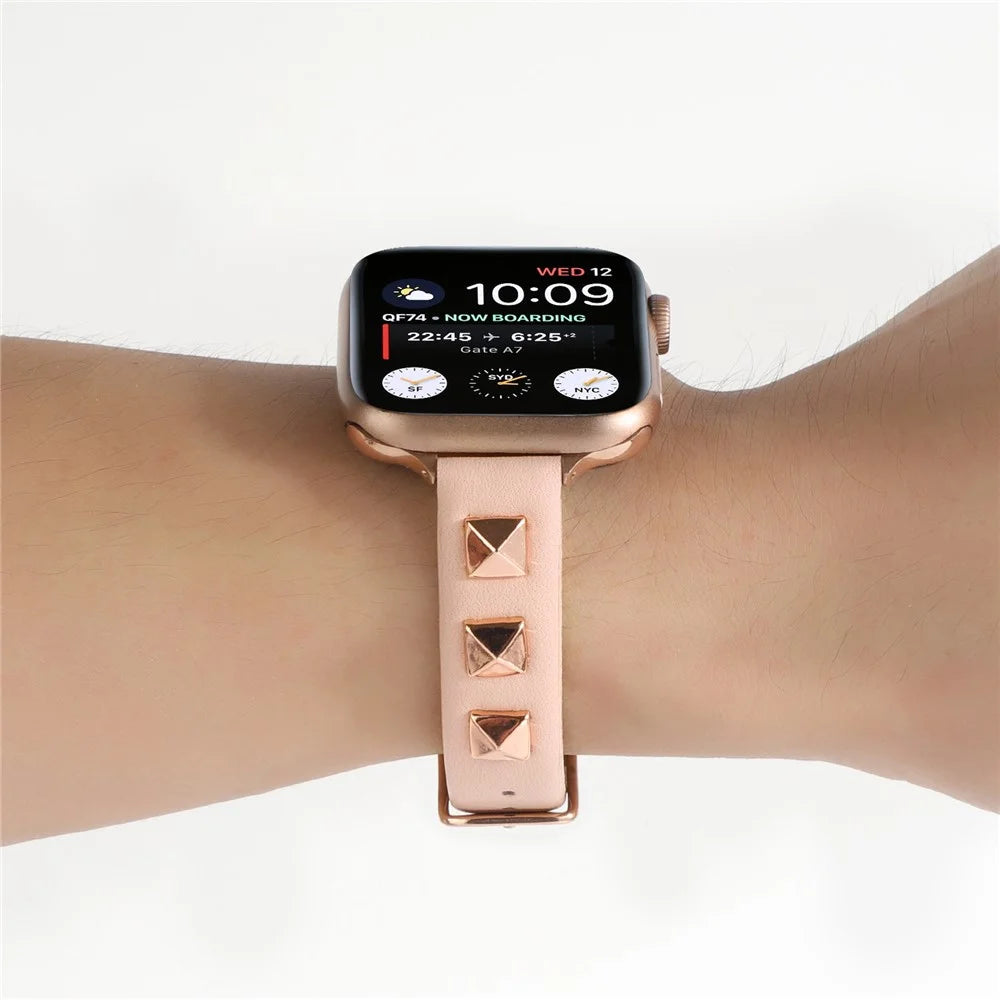 For Apple Watch Ultra 3 2 1 49mm / Series 11 10 46mm / 9 8 7 45mm / SE3 SE2 SE 6 5 4 44mm / 3 2 1 42mm Smartwatch Strap Genuine Leather Band - Pink - 6