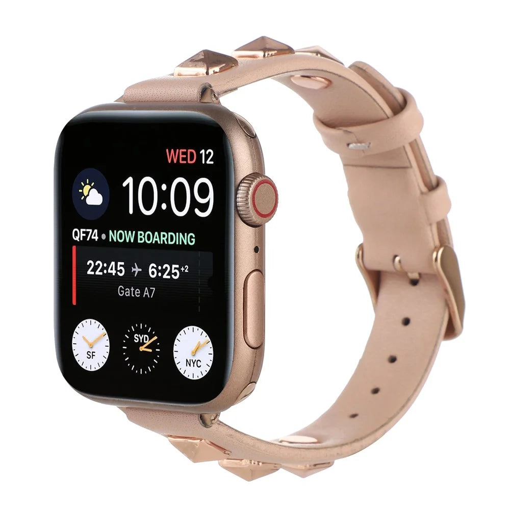 Watch Strap for Apple Watch Series 11 10 42mm / 9 8 7 41mm / SE3 SE2 SE 6 5 4 40mm / 3 2 1 38mm Genuine Leather Watch Strap Replacement - Pink - 4