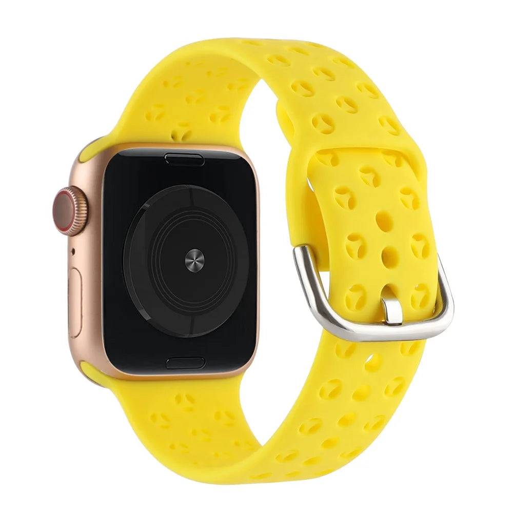 Silicone Watch Band for Apple Watch Ultra 3 2 1 49mm / Series 11 10 46mm / 9 8 7 45mm / SE3 SE2 SE 6 5 4 44mm / 3 2 1 42mm , Hollow Replacement Strap - Yellow - 1
