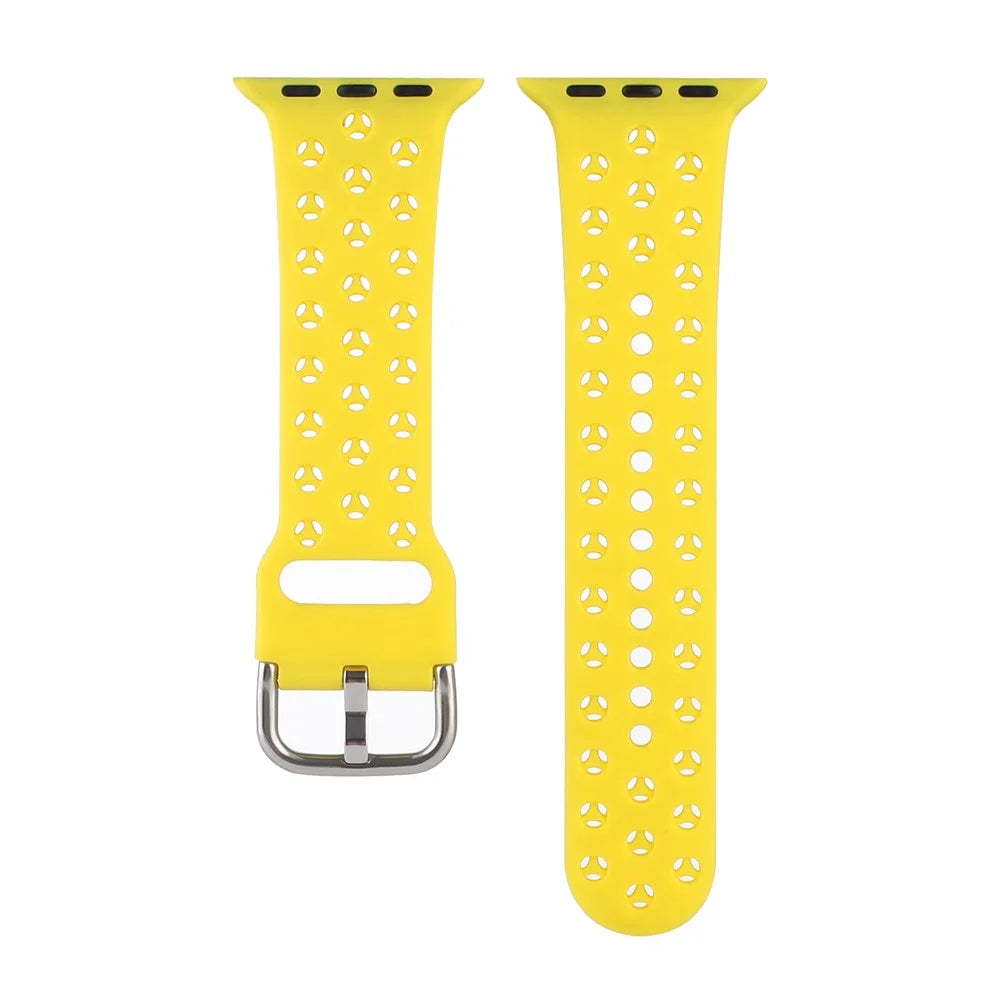 Silicone Watch Band for Apple Watch Ultra 3 2 1 49mm / Series 11 10 46mm / 9 8 7 45mm / SE3 SE2 SE 6 5 4 44mm / 3 2 1 42mm , Hollow Replacement Strap - Yellow - 2