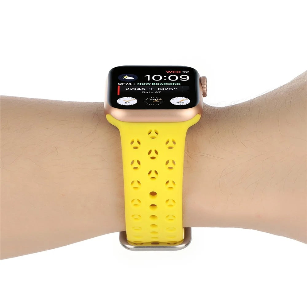 Silicone Watch Band for Apple Watch Ultra 3 2 1 49mm / Series 11 10 46mm / 9 8 7 45mm / SE3 SE2 SE 6 5 4 44mm / 3 2 1 42mm , Hollow Replacement Strap - Yellow - 6