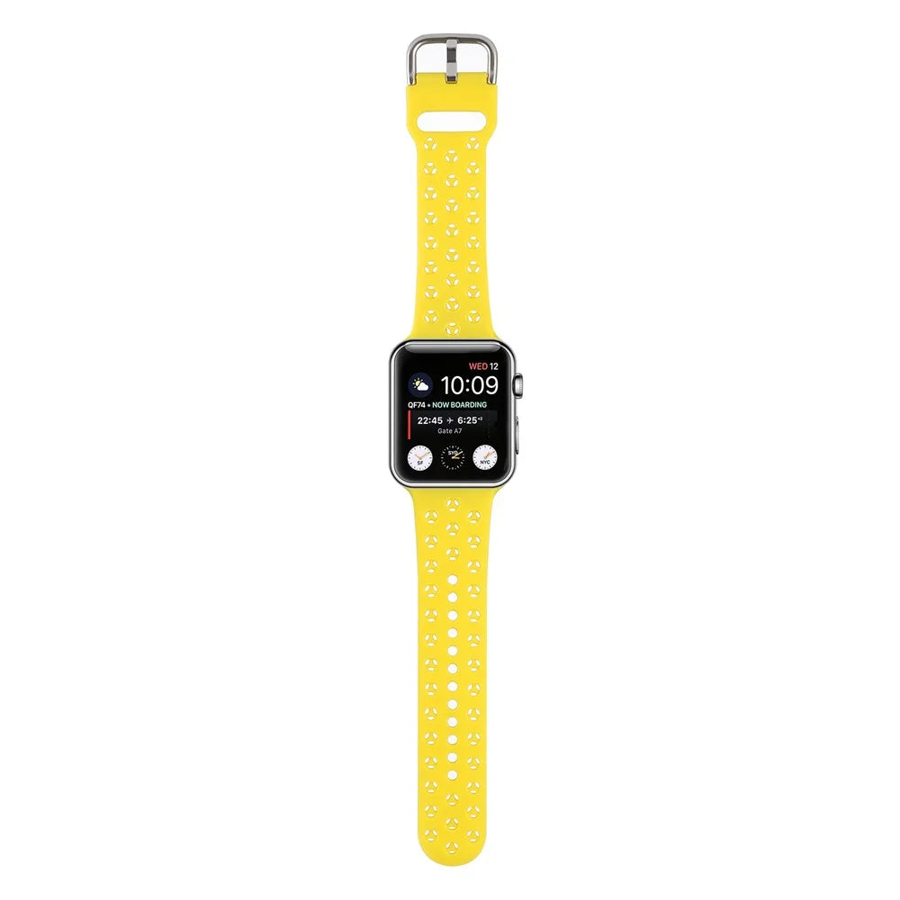 Sport Bands for Apple Watch Series 11 10 42mm / 9 8 7 41mm / SE3 SE2 SE 6 5 4 40mm / 3 2 1 38mm Soft Silicone Hollow Waterproof Watch Strap - Yellow - 3