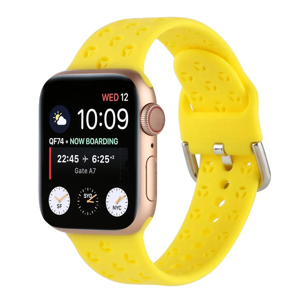 Sport Bands for Apple Watch Series 11 10 42mm / 9 8 7 41mm / SE3 SE2 SE 6 5 4 40mm / 3 2 1 38mm Soft Silicone Hollow Waterproof Watch Strap - Yellow - 4