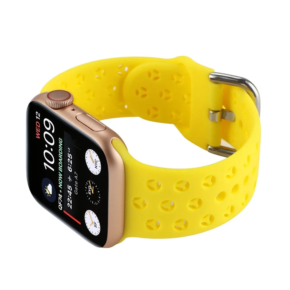 Sport Bands for Apple Watch Series 11 10 42mm / 9 8 7 41mm / SE3 SE2 SE 6 5 4 40mm / 3 2 1 38mm Soft Silicone Hollow Waterproof Watch Strap - Yellow - 5