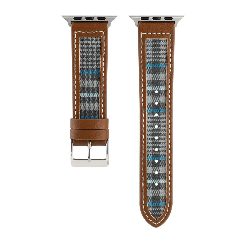 For Apple Watch Ultra 3 2 1 49mm / Series 11 10 46mm / 9 8 7 45mm / SE3 SE2 SE 6 5 4 44mm / 3 2 1 42mm Smartwatch Strap Cloth+Leather Band - Style A - 2