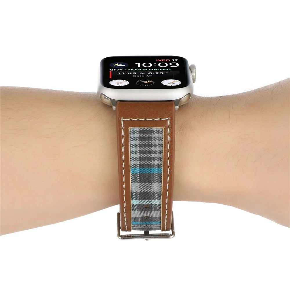 For Apple Watch Ultra 3 2 1 49mm / Series 11 10 46mm / 9 8 7 45mm / SE3 SE2 SE 6 5 4 44mm / 3 2 1 42mm Smartwatch Strap Cloth+Leather Band - Style A - 5