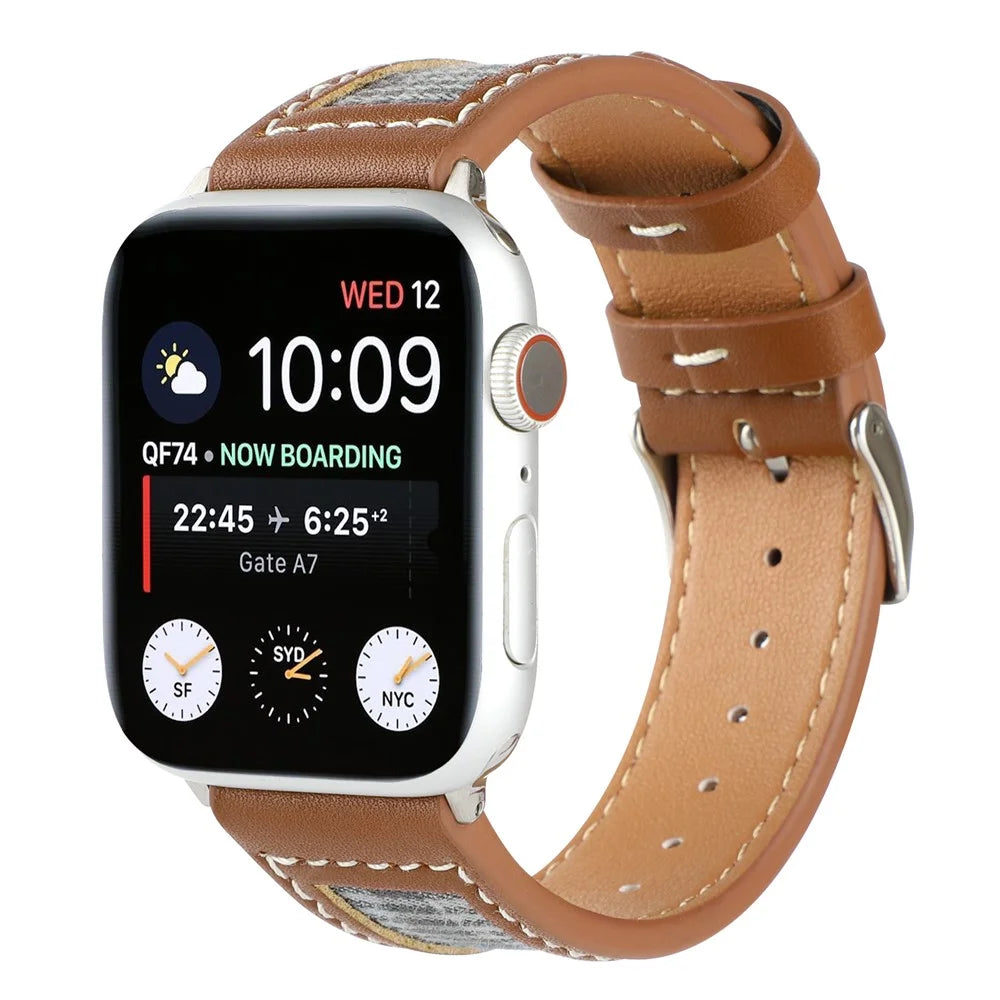 Watch Strap for Apple Watch Series 11 10 42mm / 9 8 7 41mm / SE3 SE2 SE 6 5 4 40mm / 3 2 1 38mm Cloth+Leather Band - Style A - 3