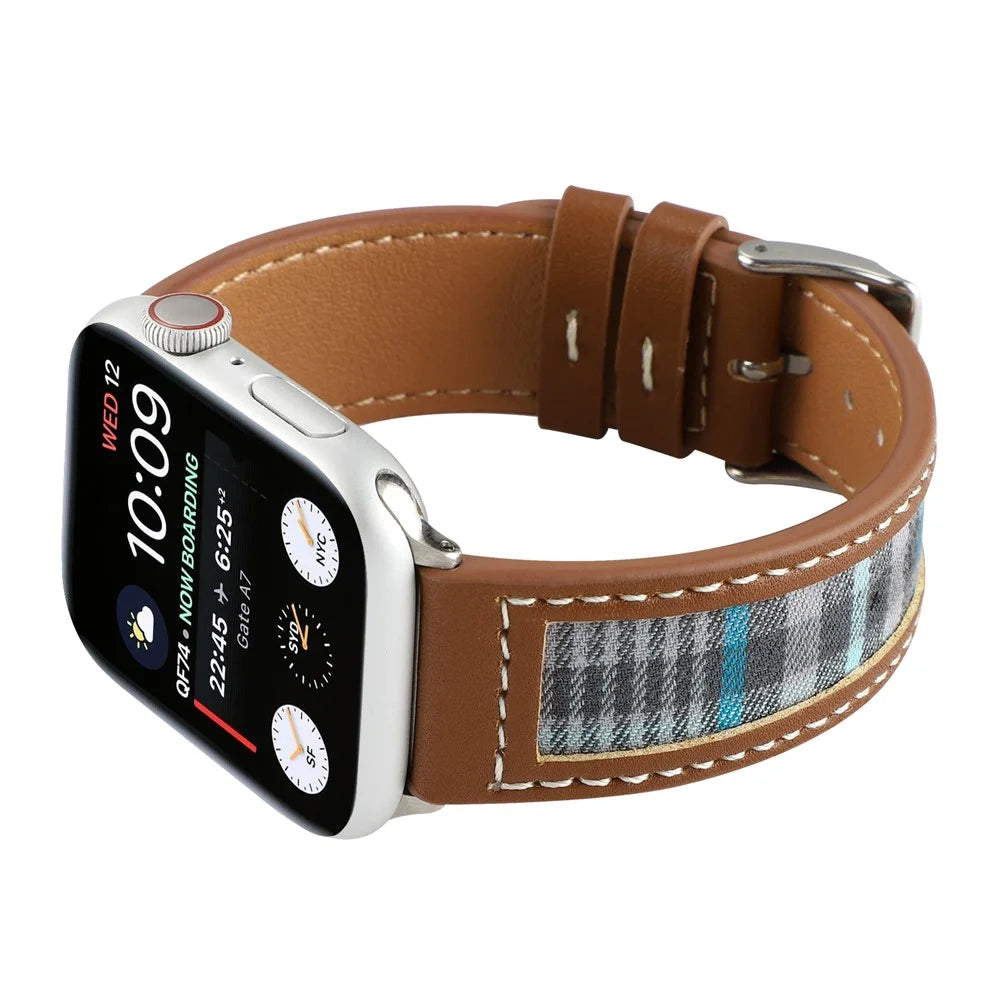 Watch Strap for Apple Watch Series 11 10 42mm / 9 8 7 41mm / SE3 SE2 SE 6 5 4 40mm / 3 2 1 38mm Cloth+Leather Band - Style A - 4