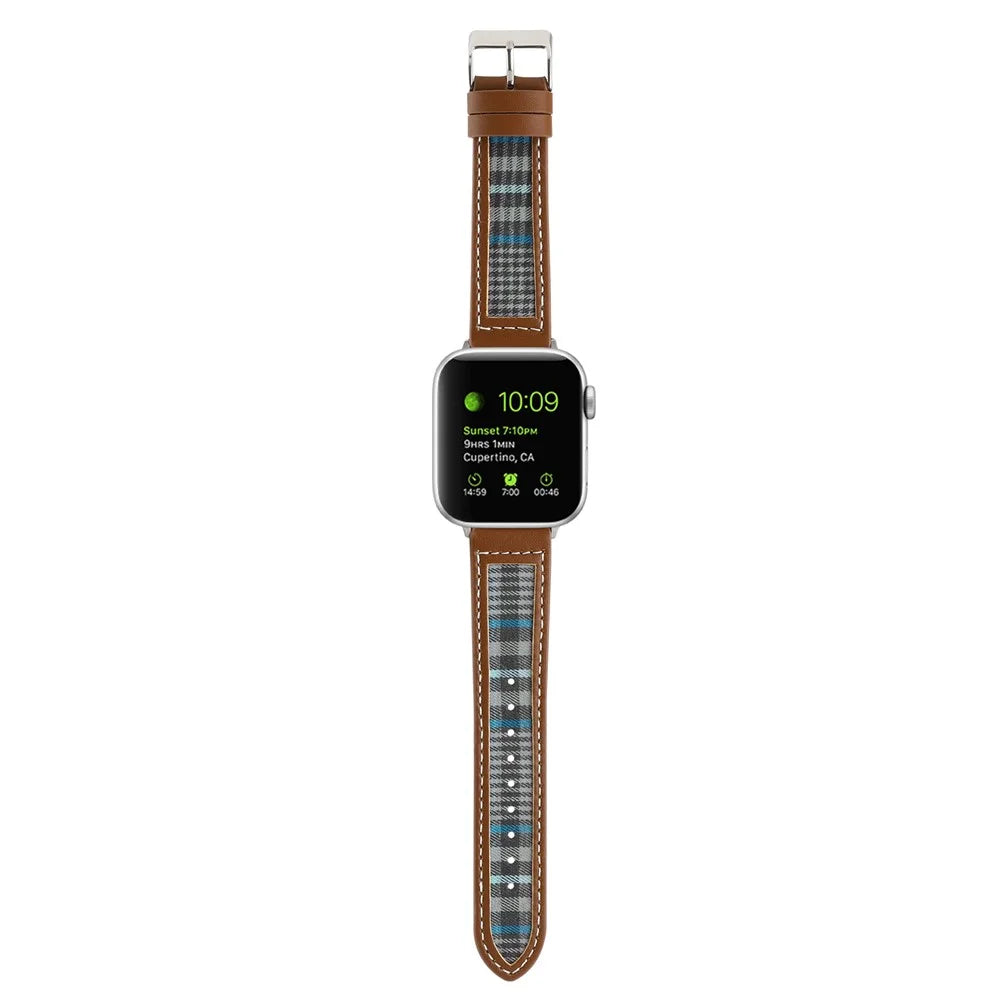 Watch Strap for Apple Watch Series 11 10 42mm / 9 8 7 41mm / SE3 SE2 SE 6 5 4 40mm / 3 2 1 38mm Cloth+Leather Band - Style A - 6