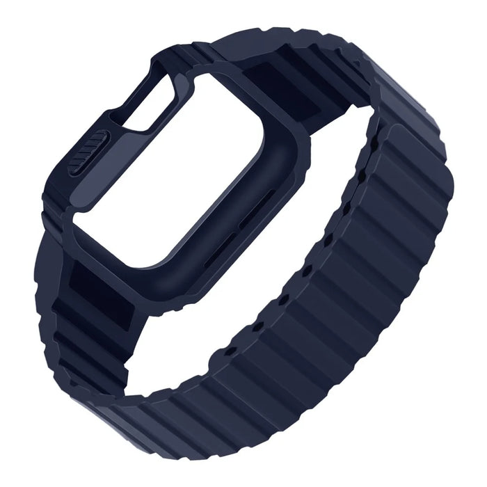 For Apple Watch Ultra 49mm Watch Band Magnetic Silicone Strap with Protective Watch Case - Midnight Blue - 2