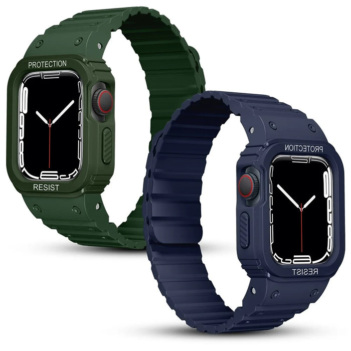For Apple Watch Ultra 49mm Watch Band Magnetic Silicone Strap with Protective Watch Case - Midnight Blue - 5