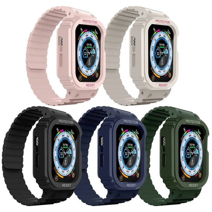 For Apple Watch Ultra 49mm Watch Band Magnetic Silicone Strap with Protective Watch Case - Midnight Blue - 6