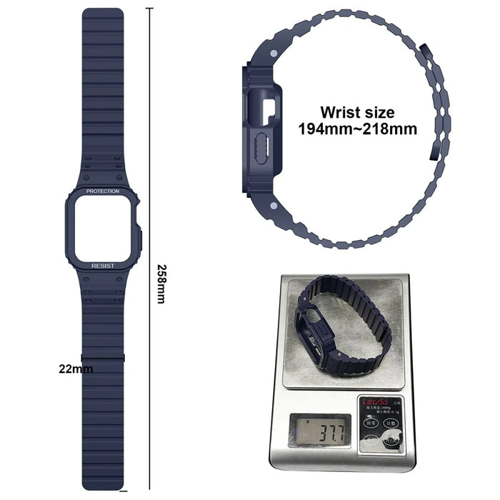 For Apple Watch Ultra 49mm Watch Band Magnetic Silicone Strap with Protective Watch Case - Midnight Blue - 7