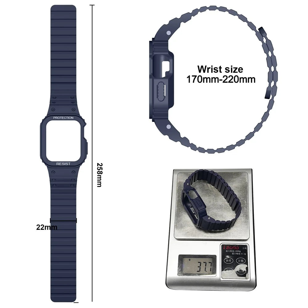 Magnetic Watch Band For Apple Watch Series 8 / 7 45mm / Series 6 / 5 / 4 / SE / SE (2022) 44mm , Silicone Sports Strap with Case - Midnight Blue - 5