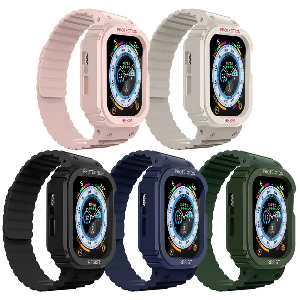 For Apple Watch Series 8 / 7 41mm / Series 6 / 5 / 4 / SE / SE (2022) 40mm Watch Band with Case Silicone Magnetic Clasp Replacement Strap - Midnight Blue - 4