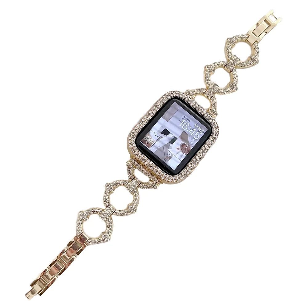 For Apple Watch Ultra 3 2 1 49mm / Series 11 10 46mm / 9 8 7 45mm / SE3 SE2 SE 6 5 4 44mm / 3 2 1 42mm Metal O-Shape Watch Strap with Rhinestone - Gold - 1