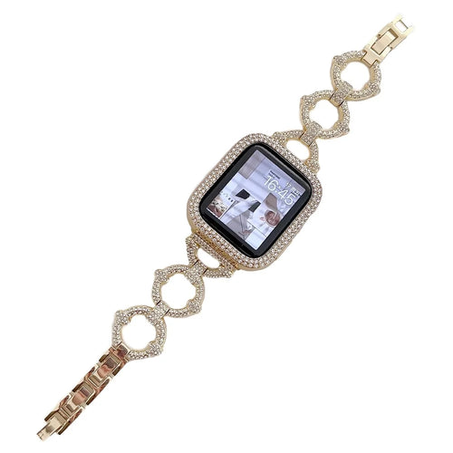 For Apple Watch Ultra 3 2 1 49mm / Series 11 10 46mm / 9 8 7 45mm / SE3 SE2 SE 6 5 4 44mm / 3 2 1 42mm Metal O-Shape Watch Strap with Rhinestone - Gold - 1