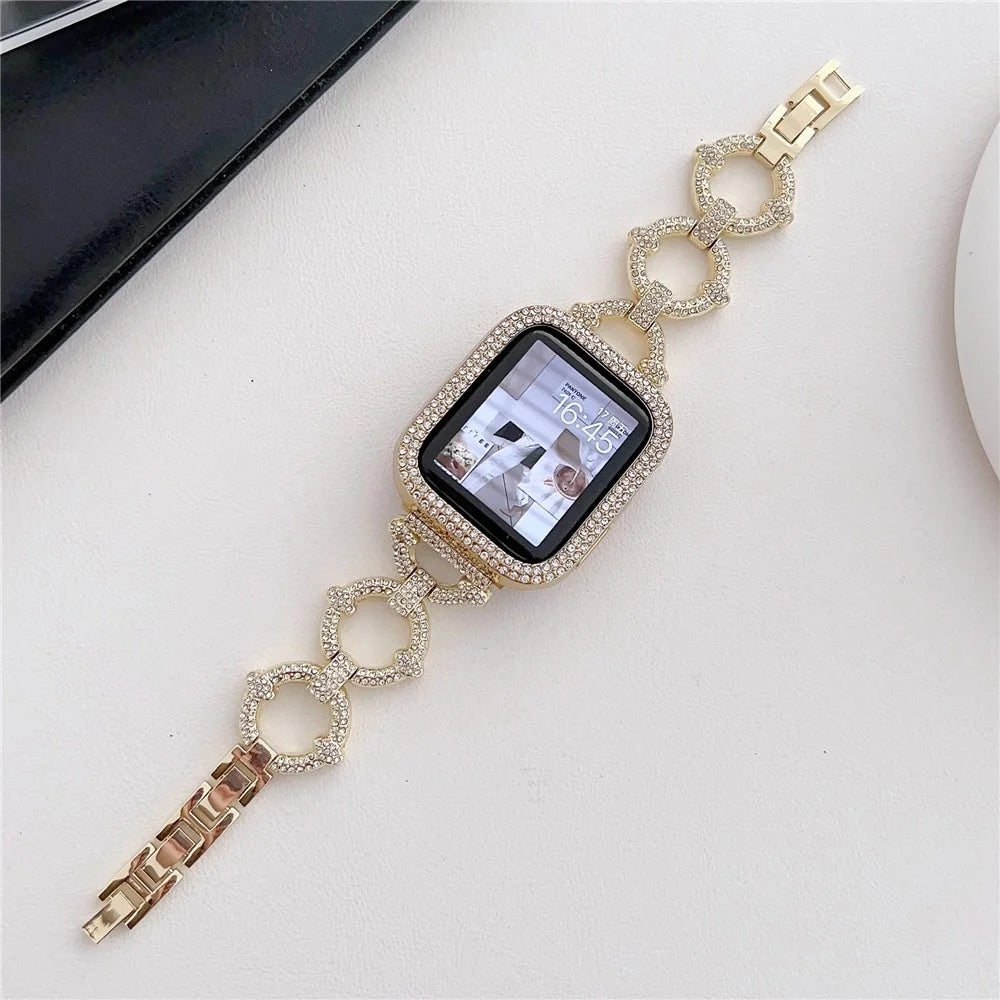 For Apple Watch Ultra 3 2 1 49mm / Series 11 10 46mm / 9 8 7 45mm / SE3 SE2 SE 6 5 4 44mm / 3 2 1 42mm Metal O-Shape Watch Strap with Rhinestone - Gold - 2