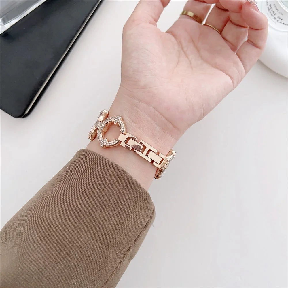 For Apple Watch Ultra 3 2 1 49mm / Series 11 10 46mm / 9 8 7 45mm / SE3 SE2 SE 6 5 4 44mm / 3 2 1 42mm Metal O-Shape Watch Strap with Rhinestone - Gold - 4